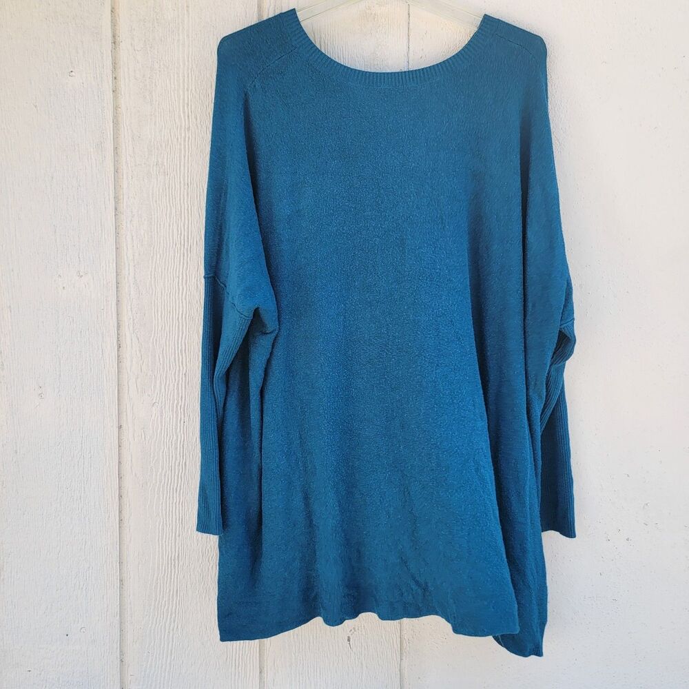 Eileen Fisher relaxed fit tunic top teal blue longsleeve sz med Lagenlook